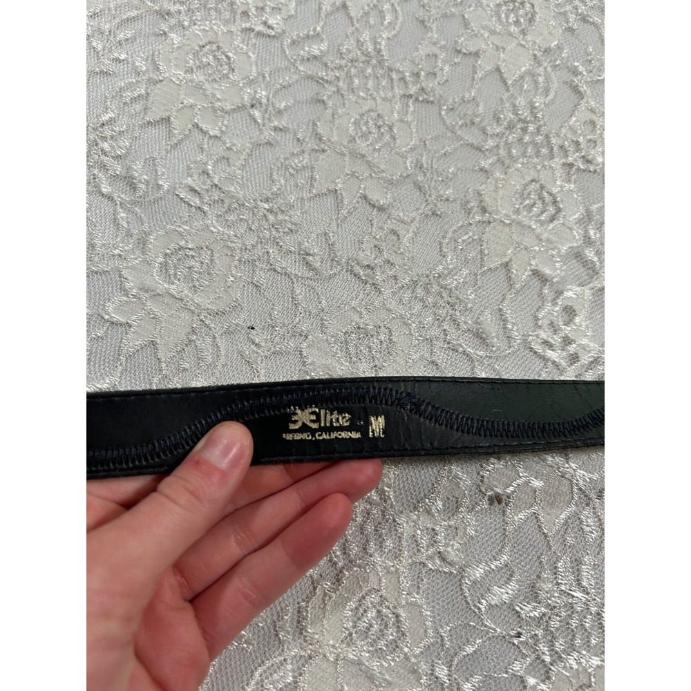 Vintage Navy Blue Leather Western Belt Silver M Ranch Boho Festival Cowboy - Picture 6 of 10